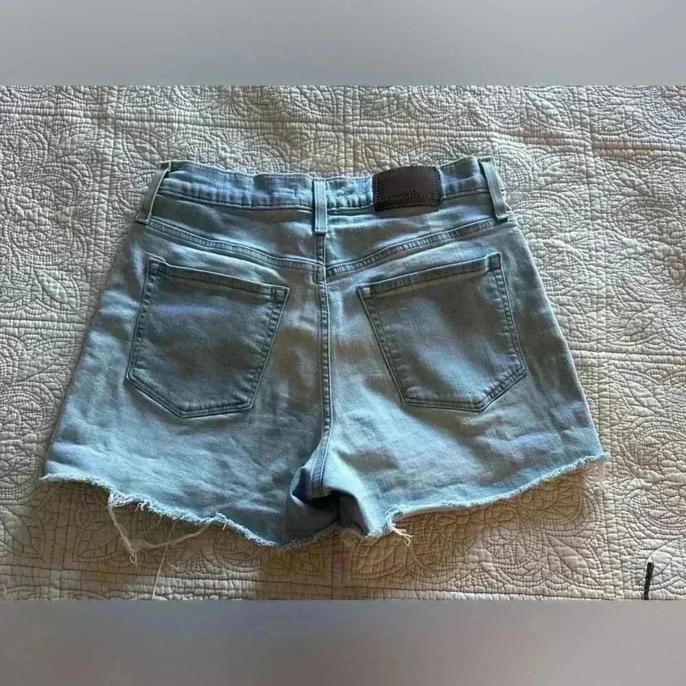 J.Crew Mercantile High-Rise Button-Fly Denim Shorts Size 28 Fray Edge Stretch - Picture 2 of 8